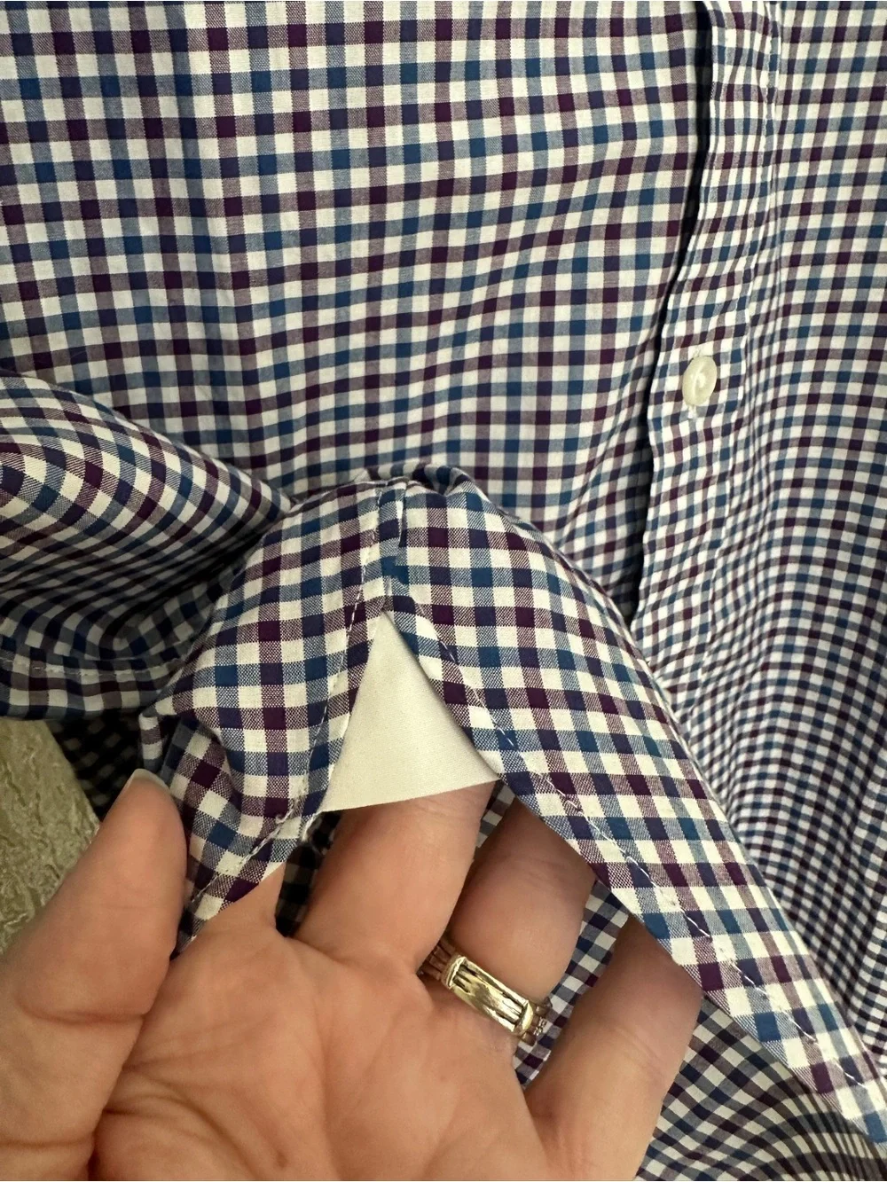 J. Crew Men's Navy Burgundy  and White Gingham Button-Down Shirt Large